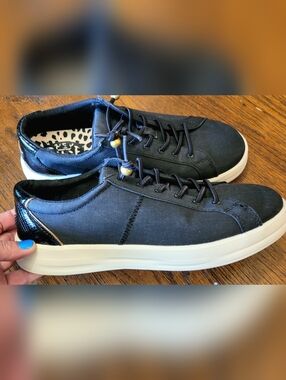 Hey Dude Women's Black Canvas Low-Top Sneakers with White Sole